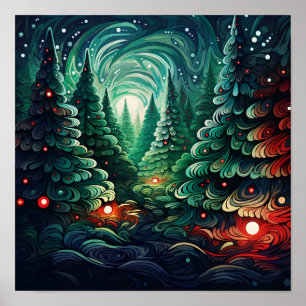 Psychedelische kerstboom poster