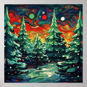 Psychedelische kerstboom poster