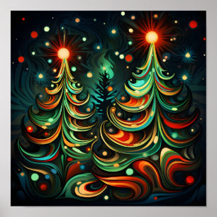 Psychedelische kerstboom poster