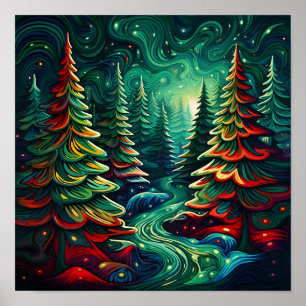 Psychedelische kerstboom poster