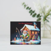 psychedelische Kerstman met hengel kerst  Feestdagenkaart (Staand voorkant)