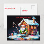 psychedelische Kerstman met hengel kerst  Feestdagenkaart (Voorkant / Achterkant)