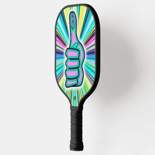 Psychedelische kleurrijke duim omhoog/omlaag v1.1 pickleball paddle (Links)