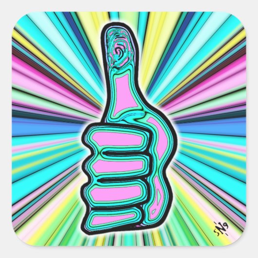 Psychedelische kleurrijke duim omhoog v1.1 vierkan vierkante sticker (Voorkant)