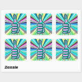 Psychedelische kleurrijke duim omhoog v1.1 vierkan vierkante sticker (Vel)