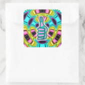 Psychedelische kleurrijke duim omhoog v1 vierkante sticker (Tas)