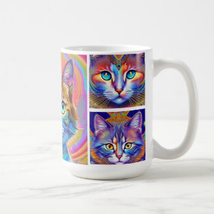Psychedelische kleurrijke koninklijke katten koffiemok
