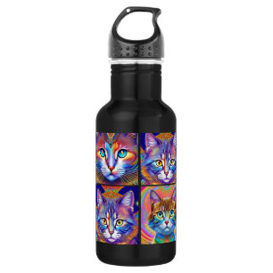 Psychedelische kleurrijke koninklijke katten waterfles