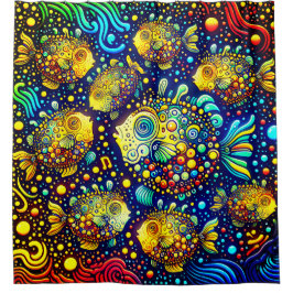 Psychedelische kogelvis - Levendige onderwaterkuns Douchegordijn