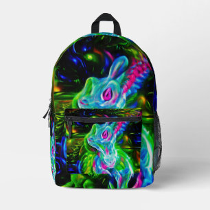 Psychedelische Konijnendraak in Neon Fantasy Bedrukte Rugzak