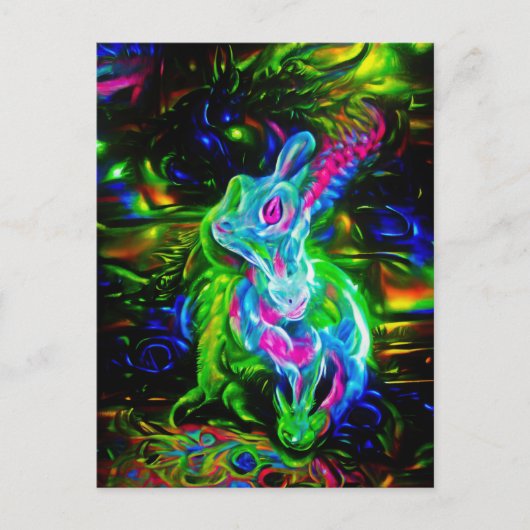 Psychedelische Konijnendraak in Neon Fantasy Briefkaart (Voorkant)