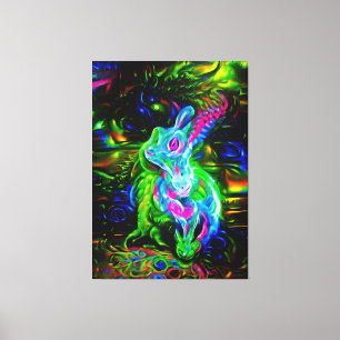 Psychedelische Konijnendraak in Neon Fantasy Canvas Afdruk