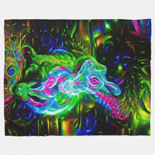 Psychedelische Konijnendraak in Neon Fantasy Fleece Deken (Voorkant (Horizontaal))