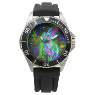 Psychedelische Konijnendraak in Neon Fantasy Horloge