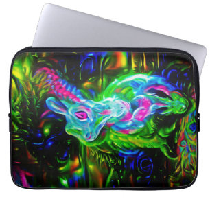 Psychedelische Konijnendraak in Neon Fantasy Laptop Sleeve