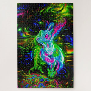 Psychedelische Konijnendraak in Neon Fantasy Legpuzzel