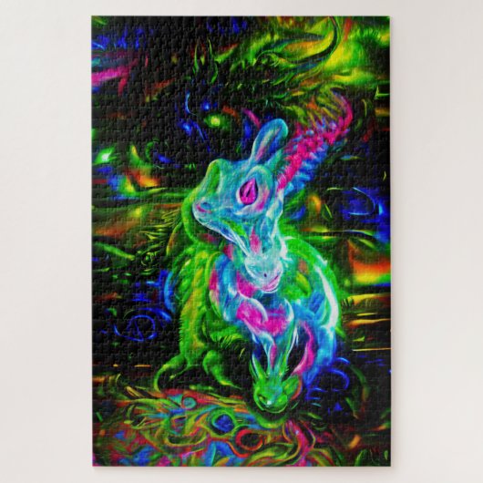 Psychedelische Konijnendraak in Neon Fantasy Legpuzzel (Verticaal)