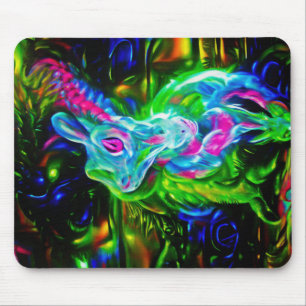 Psychedelische Konijnendraak in Neon Fantasy Muismat