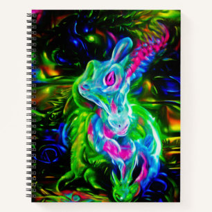 Psychedelische Konijnendraak in Neon Fantasy Notitieboek