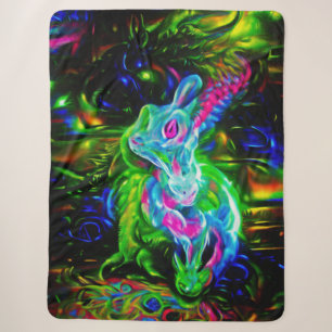 Psychedelische Konijnendraak in Neon Fantasy Sherpa Deken