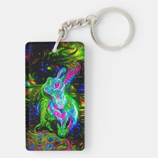 Psychedelische Konijnendraak in Neon Fantasy Sleutelhanger (achterkant)