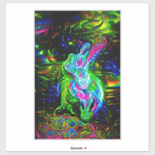 Psychedelische Konijnendraak in Neon Fantasy Sticker