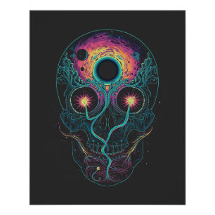 Psychedelische Kosmische Schedel Neon Melkweg Perfect Poster