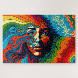 Psychedelische kunst van het gezicht van de vrouw legpuzzel
