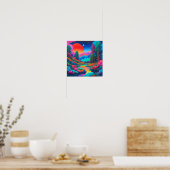 Psychedelische landschap roze groene kunst poster (Keuken)