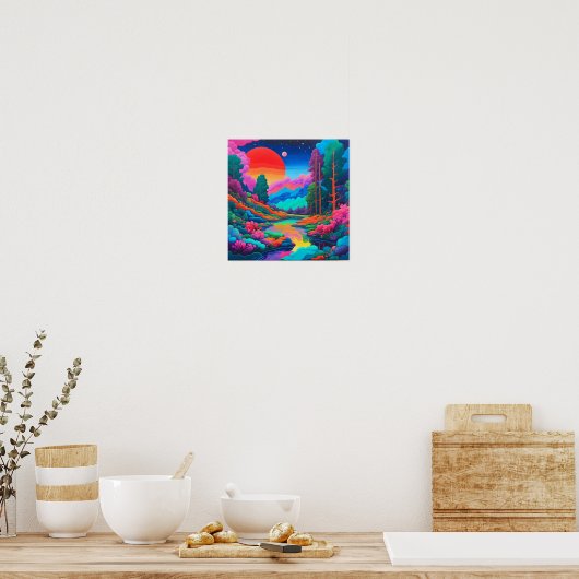Psychedelische landschap roze groene kunst poster (Keuken)