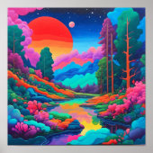 Psychedelische landschap roze groene kunst poster (Voorkant)