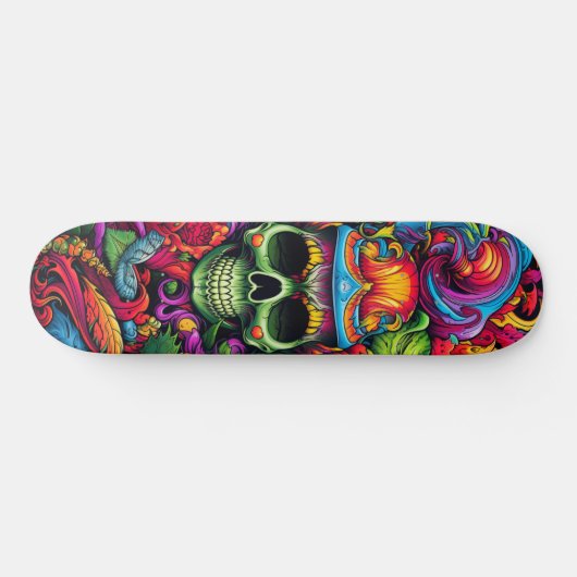 Psychedelische levendige Abstracte schedel stedeli Skateboard (Horizontaal)