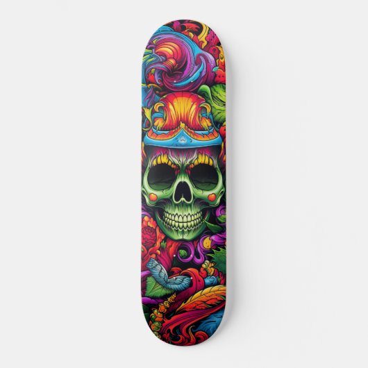 Psychedelische levendige Abstracte schedel stedeli Skateboard (Voorkant)