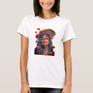Psychedelische Maan Paddenstoel Meisje Dames T-Shi T-shirt