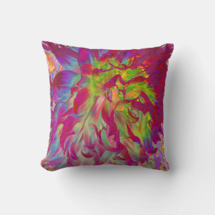Psychedelische Magenta en Gele Dahlia Bloem Kussen