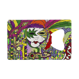 Psychedelische Mardi Gras Veermasker Kredietkaart Flessenopener
