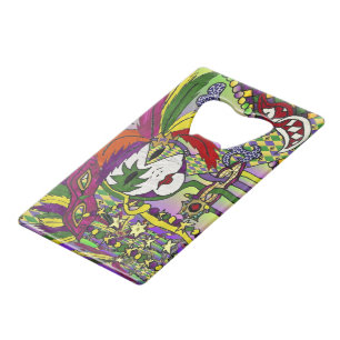 Psychedelische Mardi Gras Veermasker Kredietkaart Flessenopener