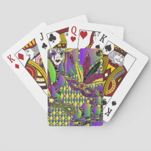 Psychedelische Mardi Gras Veermaskers Pokerkaarten