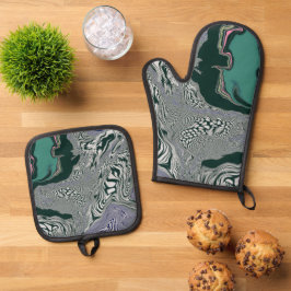 psychedelische marmeren werveling ovenwant & pannenlap set