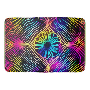 Psychedelische neonlijnen met bloemenkunst badmat