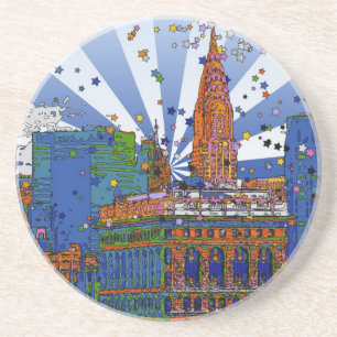 Psychedelische NYC: Chrysler, Strijkijzer #1 Zandsteen Onderzetter