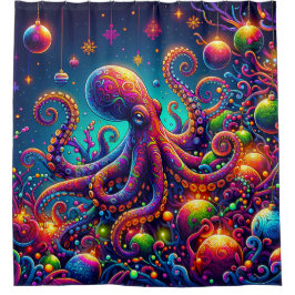 Psychedelische Octopus Christmas Wonderland Douchegordijn