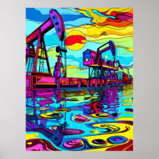Psychedelische Olieplatforms: Industriële Neon Ref Poster