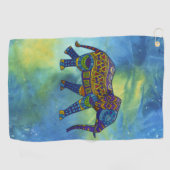 Psychedelische olifant op blauwgroene ruimte golfhanddoek (Horizontaal)