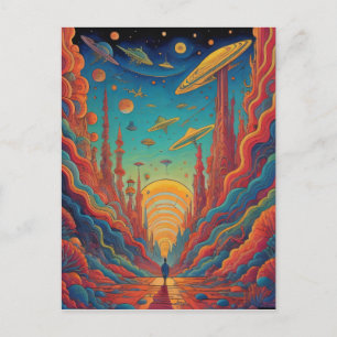 Psychedelische Oranje reis Landschapskunst Briefkaart
