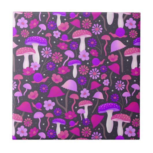 Psychedelische Paars, roze en zwart, 1970-paddenst Tegeltje (Voorkant)