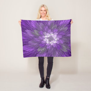 Psychedelische Paarse Bloem Abstracte Fractale Kun Fleece Deken