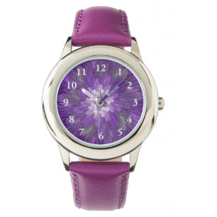 Psychedelische Paarse Bloem Abstracte Fractale Kun Horloge
