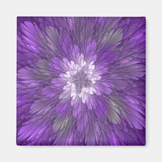 Psychedelische Paarse Bloem Abstracte Fractale Kun Magneet (Voorkant)