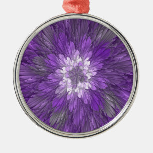 Psychedelische Paarse Bloem Abstracte Fractale Kun Metalen Ornament